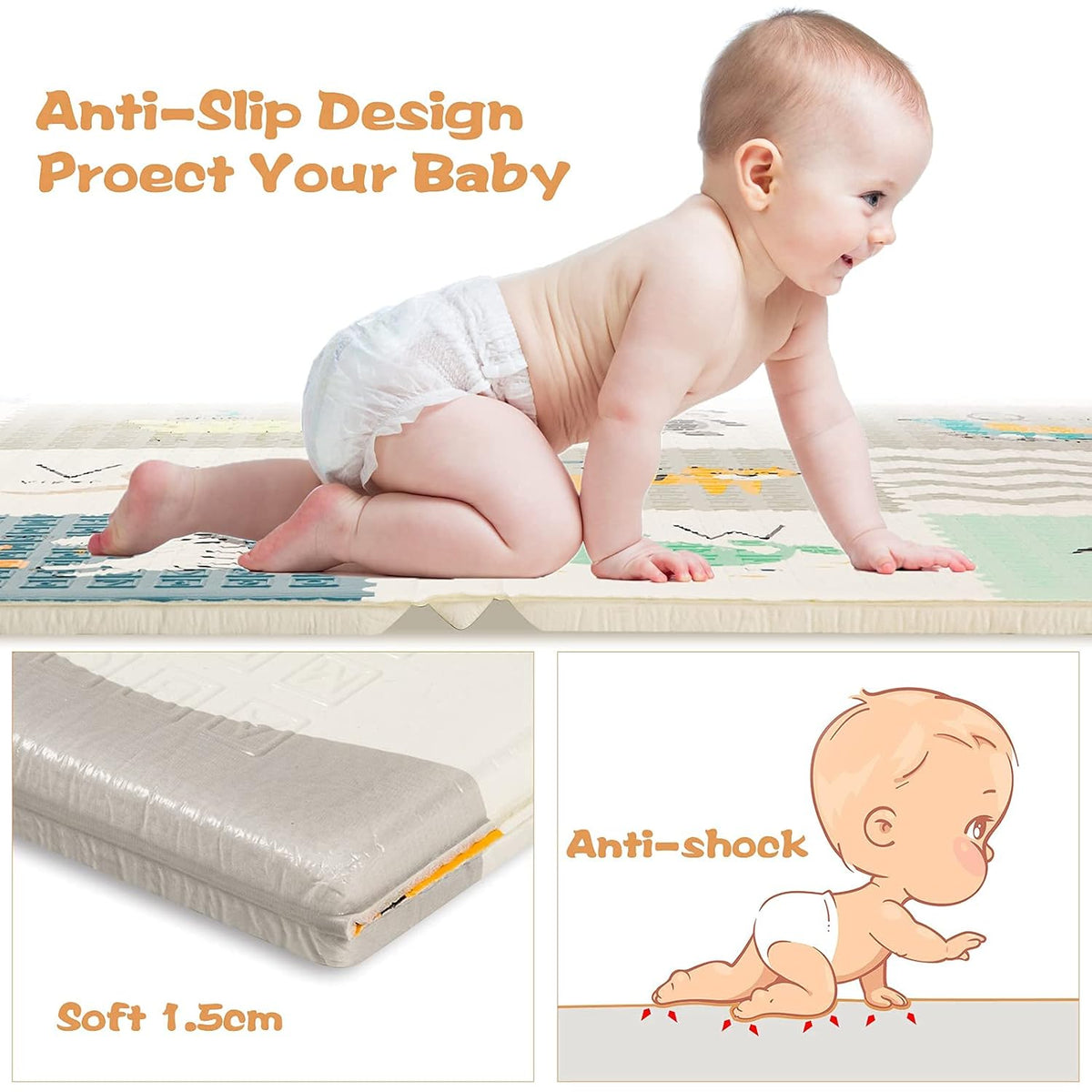 Extra Large Waterproof Foldable Baby Play Mat with Carry Bag W191463