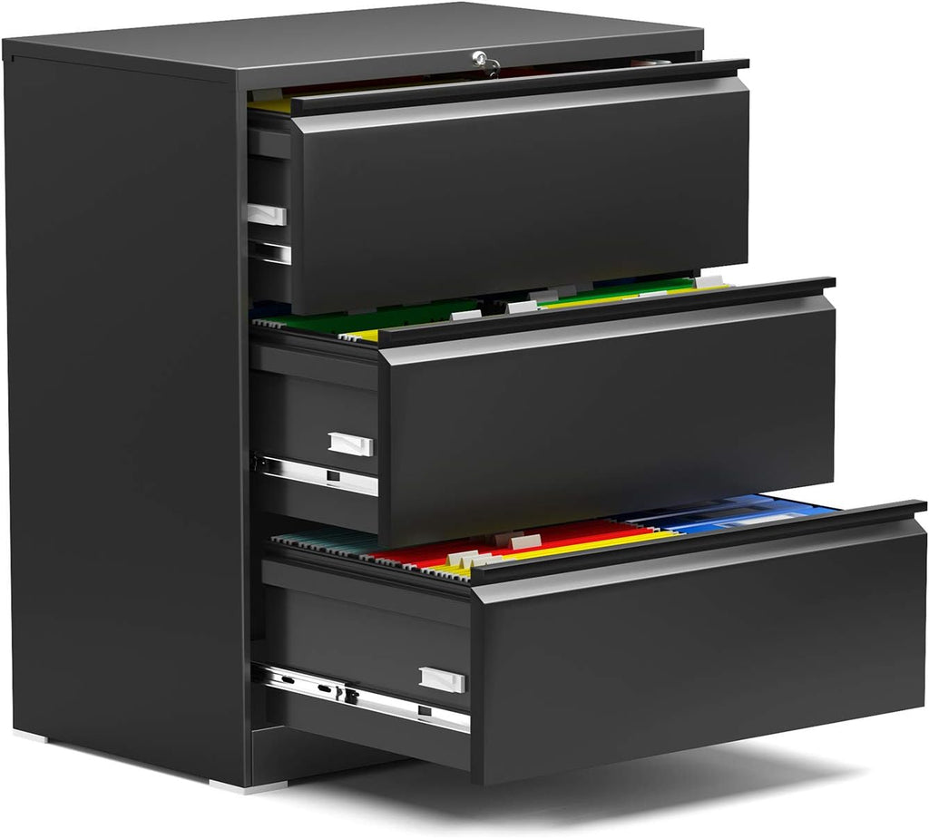 3 Drawer Steel Lateral File Cabinet with Lock, Black C95078