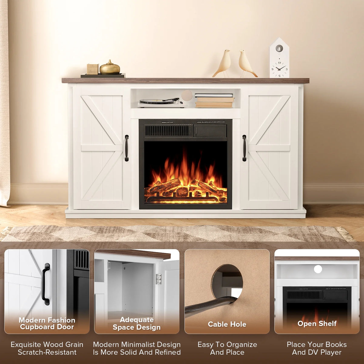 48'' Freestanding Electric Fireplace with Remote Control D7555