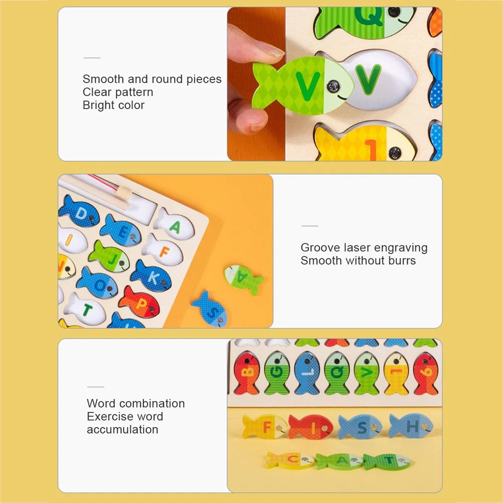 Magnetic Fishing Game for Kids 39 Pcs Wooden with 2 Magnetic Rods R591