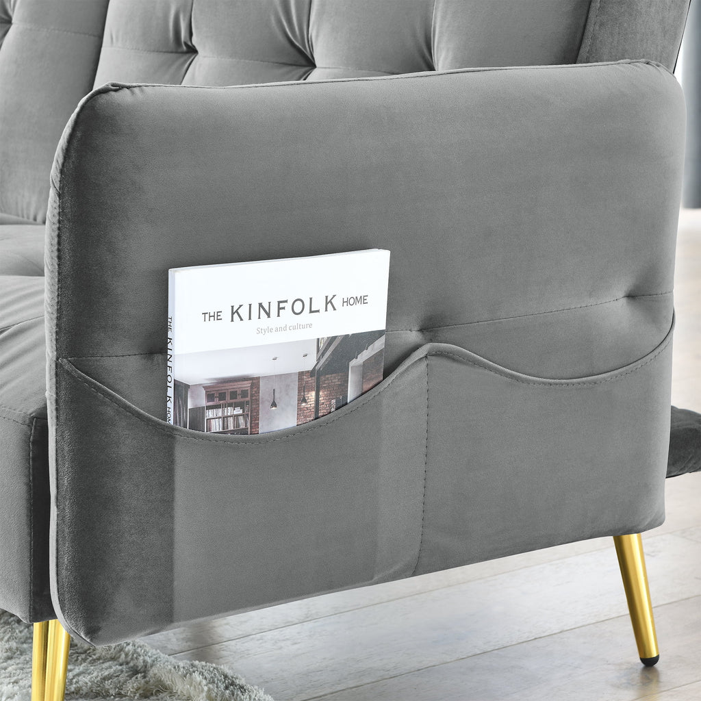 78" Grey Velvet Futon Sofa Bed Convertible Sleeper Loveseat Y668