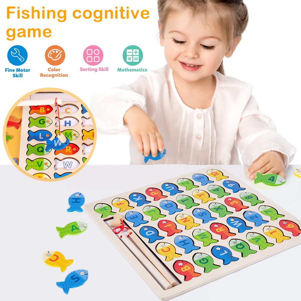 Magnetic Fishing Game for Kids 39 Pcs Wooden with 2 Magnetic Rods R591