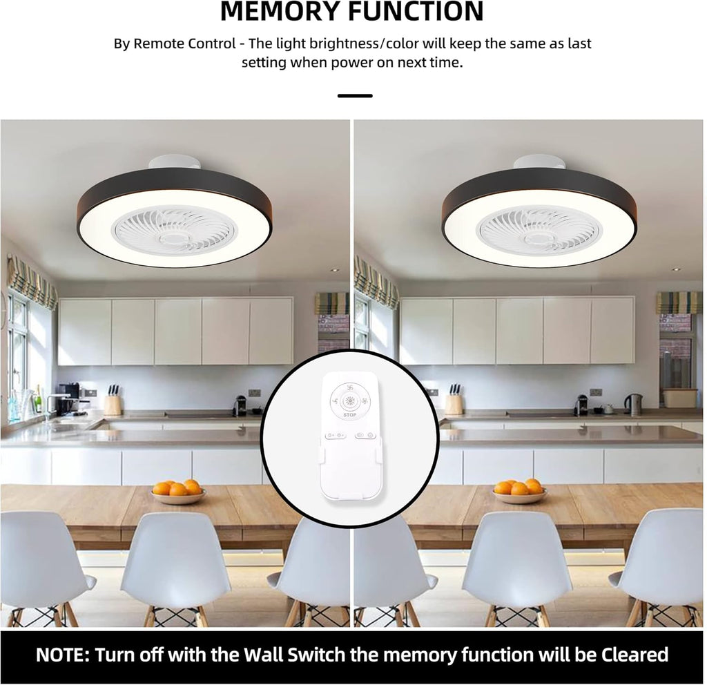 Black 22 Inch Ceiling Fan with Light and Remote L9259