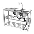 2 Compartment Stainless Steel Commercial Kitchen Utility Sink with Prep Counter V4486