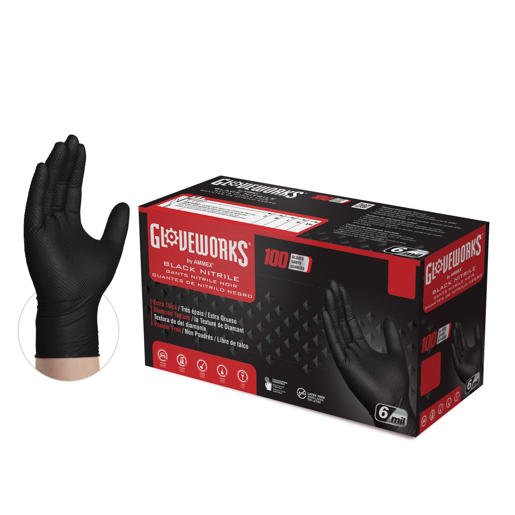 Black Nitrile Disposable Gloves, 6 Mil, Large, 100/Box J206
