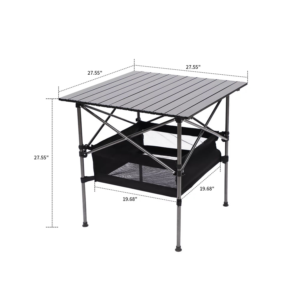 Portable Square Folding Table with Carrying Bag, Roll-up Top, Aluminum Frame, Black Y87291