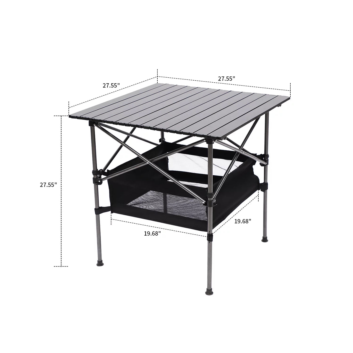 Portable Square Folding Table with Carrying Bag, Roll-up Top, Aluminum Frame, Black Y87291