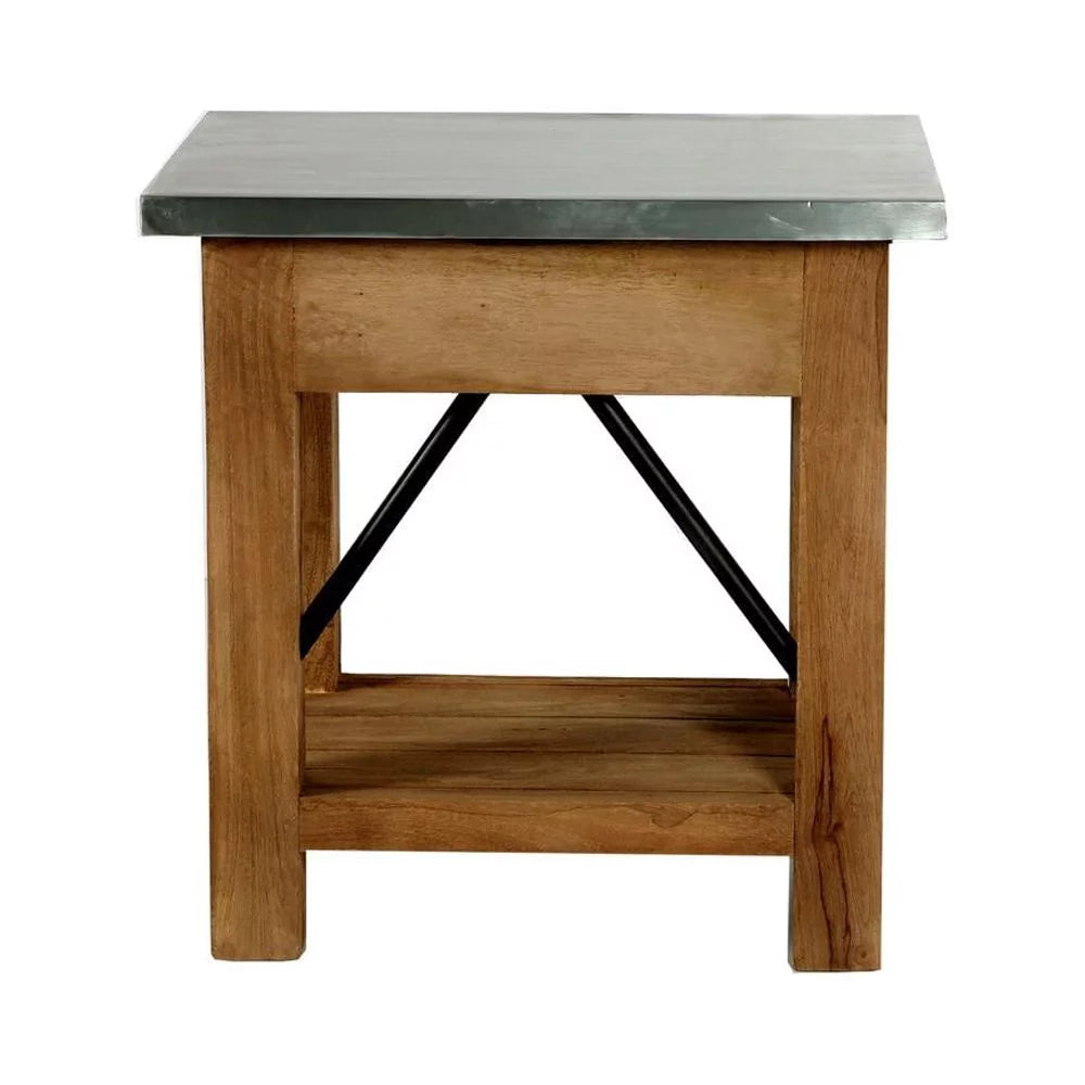 22" Wood and Zinc Metal End Table with Drawer I4385