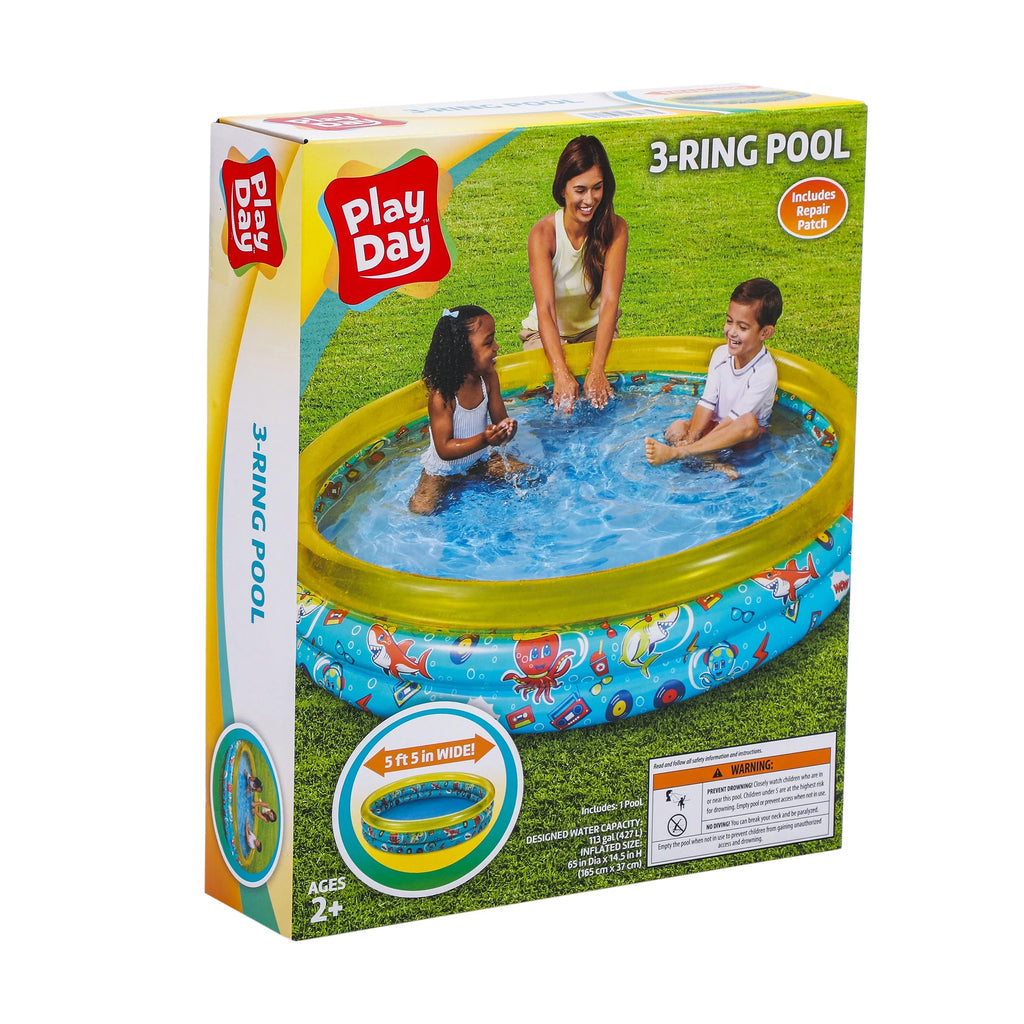 Round Inflatable 3-Ring Kiddie Splash Play Pool Yellow U22583