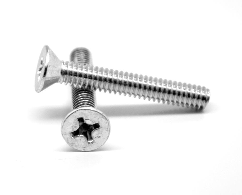 8-32 x 3/8 Coarse Thread Machine Screw Phillips Flat Head 100 Degree Low Carbon Steel Zinc Plated Pk 10000 P5354