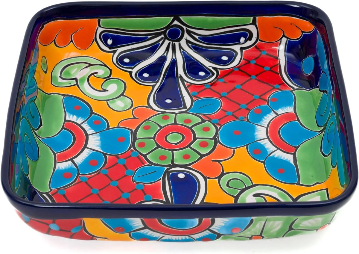 Cobalt Hand Painted Ceramic Baking Dish Casserole Dish Serving Platter Tray Floral Dish Oven Safe Microwave Safe Brownie Pan K602
