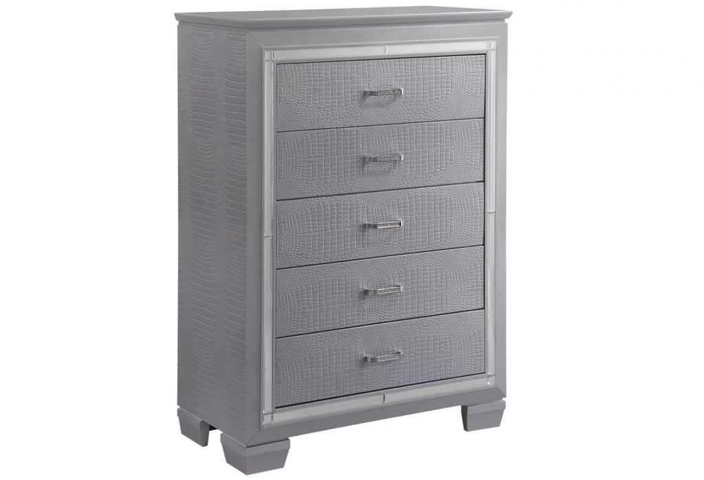 King Size 6pc Upholstered Bed Dresser Mirror Nightstand Chest R20206