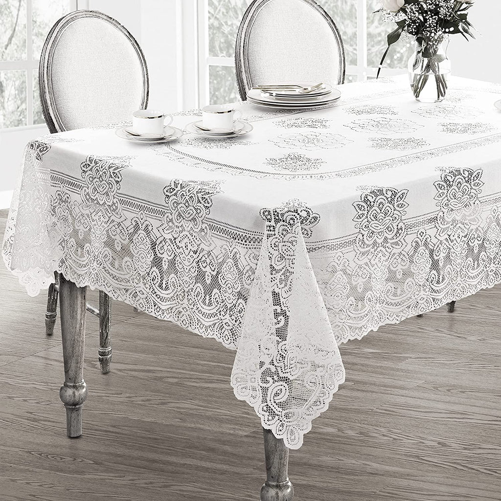 White Polyester Lace Tablecloth 52 x 70 Inch L96538