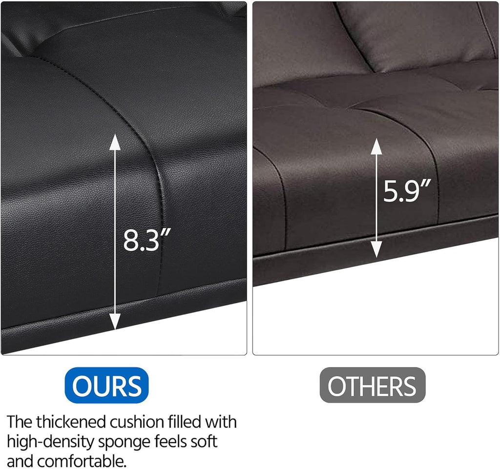 Black Faux Leather Futon Set Convertible Sleeper Loveseat Daybed I285963