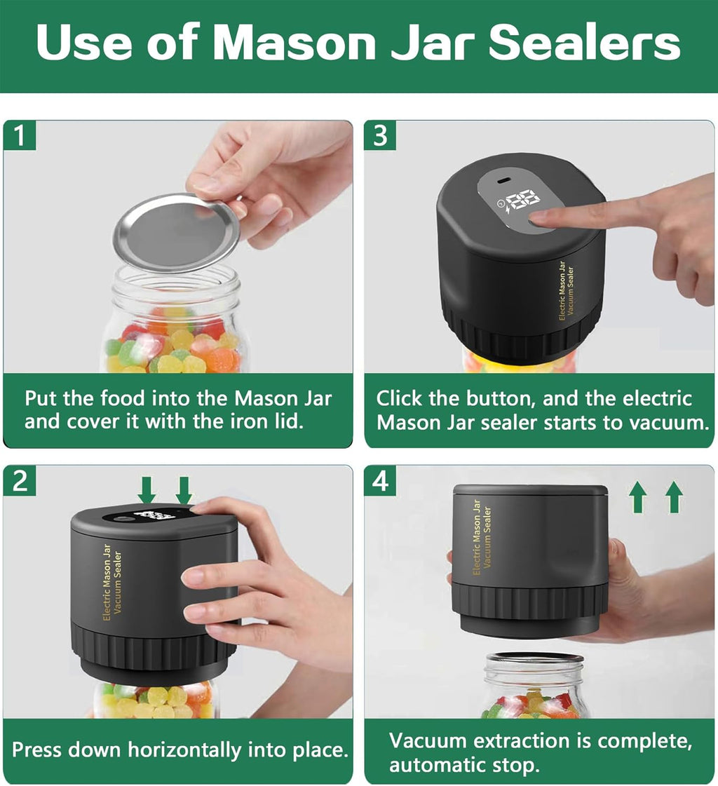 Electric Mason Jar Vacuum Sealer for Canning Jars with Regular Mason Lids（Black） D131900