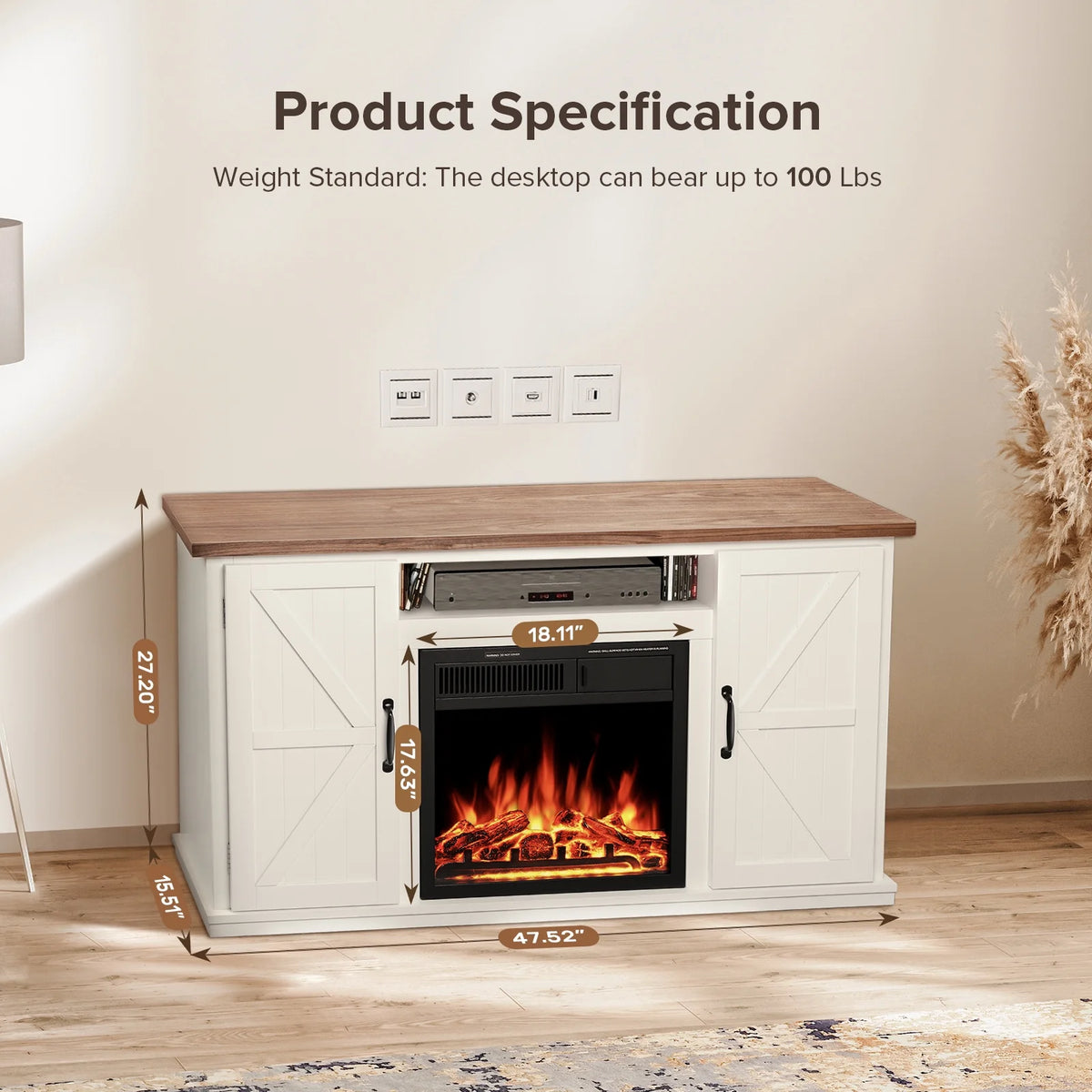 48'' Freestanding Electric Fireplace with Remote Control D7555