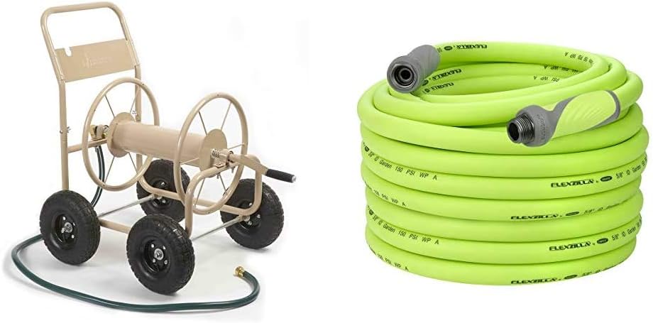 4-Wheel Garden Hose Reel Cart, Holds 300-Feet of 5/8-Inch Hose - Tan W47664