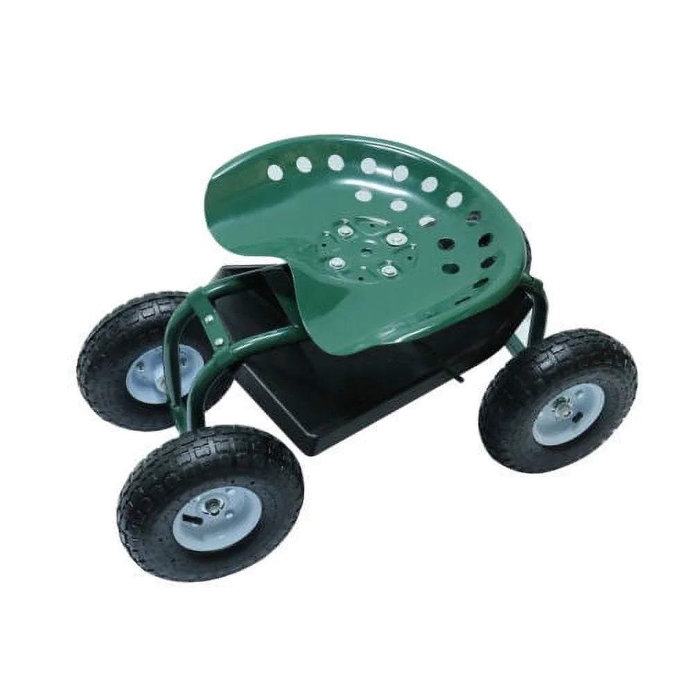 Green Metal Rolling Garden Seat Cart with 4 Wheels P541