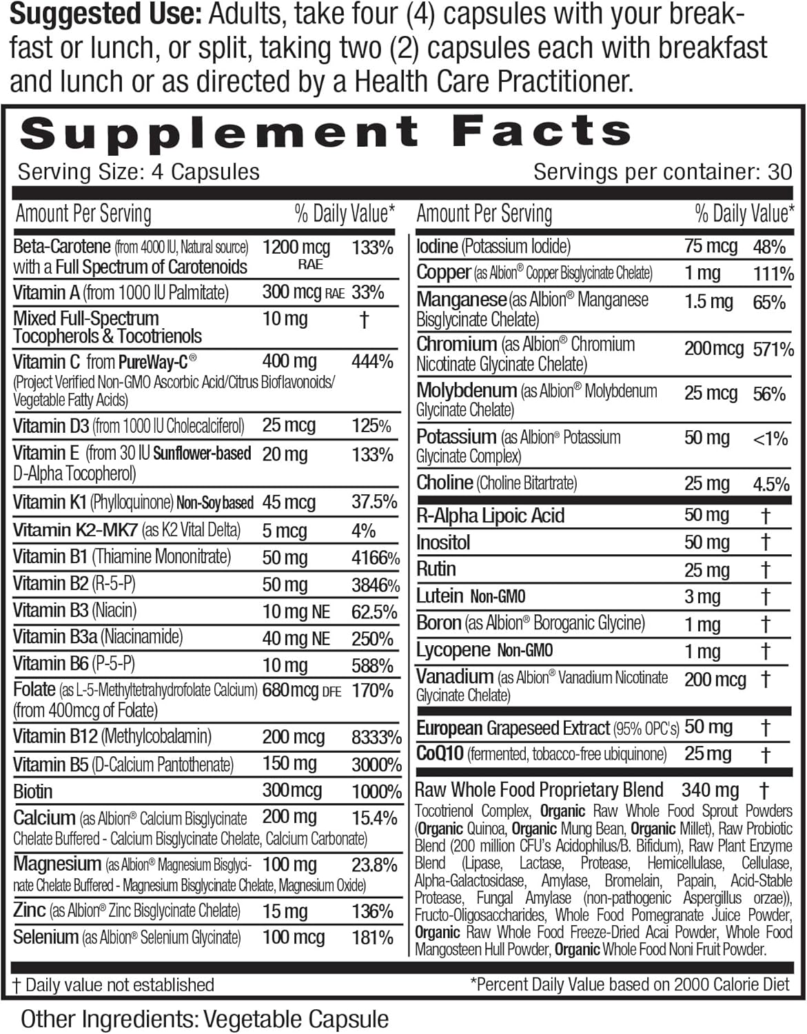 120 Vegetable Capsules Multivitamin with Methylated Folate, Vitamin D3, Digestive Enzymes E565316