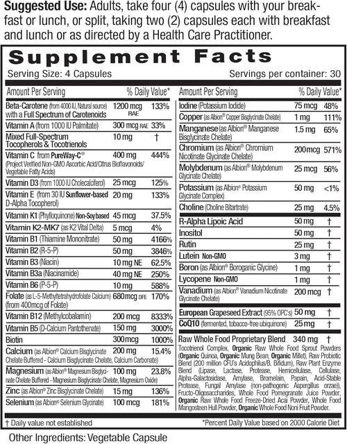 120 Vegetable Capsules Multivitamin with Methylated Folate, Vitamin D3, Digestive Enzymes E565316