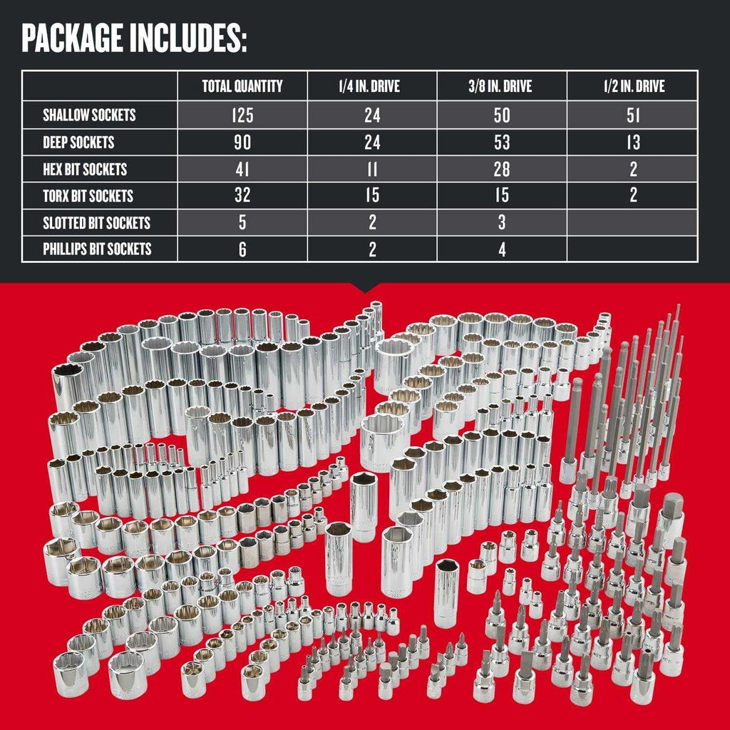 1/4 & 3/8 & 1/2 in. drive SAE 6 and 12 Point Socket Set 299 pc W775044