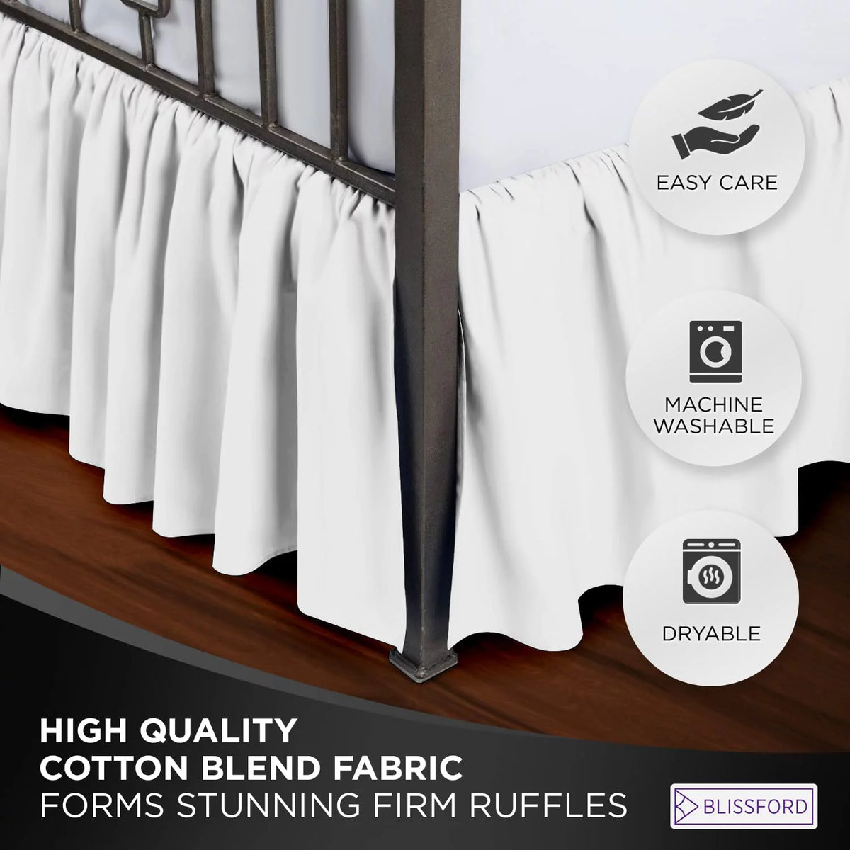 Queen White 21" Drop Ruffled Bed Skirt K8336