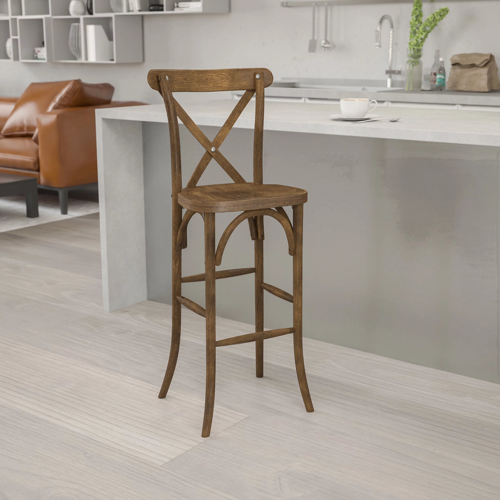 Dark Antique Wood Cross Back Barstool L208763