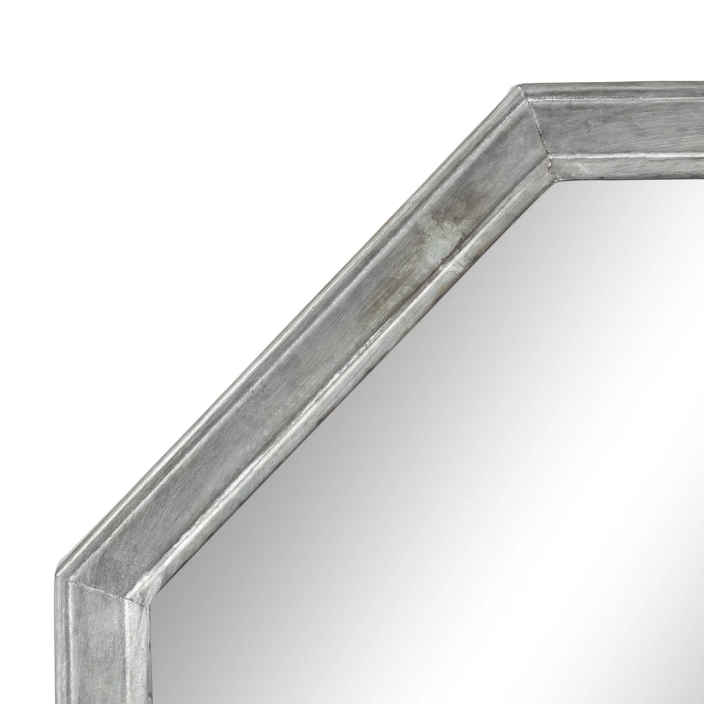 Vintage Galvanized Metal Octagon Wall Mirror, 26 x 26, Silver W3148
