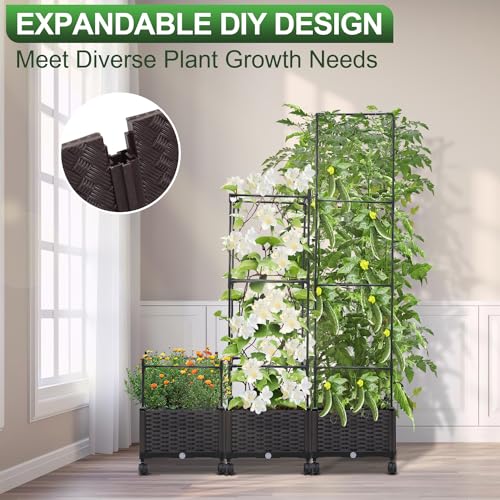 63" Large Metal Raised Garden Bed Planter Box with Trellis and Wheels V888