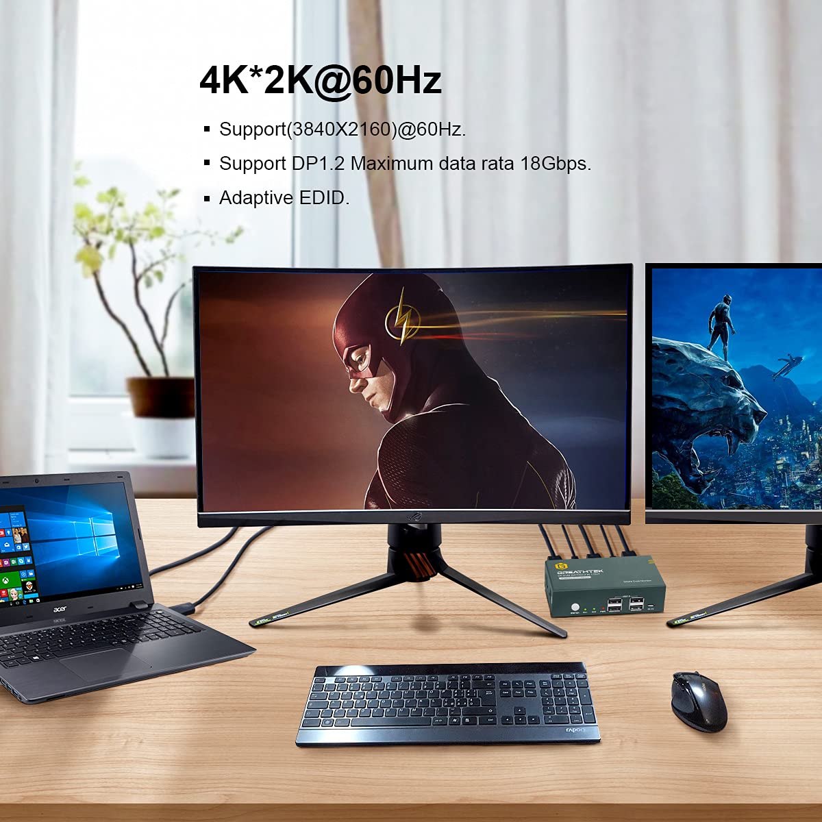 KVM Switch DP Displayport Dual Monitor 2 Port 4 USB 2.0 Hub 4K@60Hz G45173