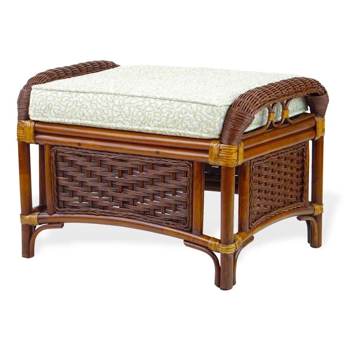 Dark Walnut Natural Rattan Wicker Armchair with Ottoman and Cushion H3501