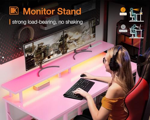 48 inch White Gaming Desk with LED Lights and Power Outlets V45140