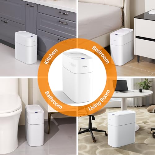 White 3.5 Gallon Motion Sensor Plastic Trash Can with Lid E342