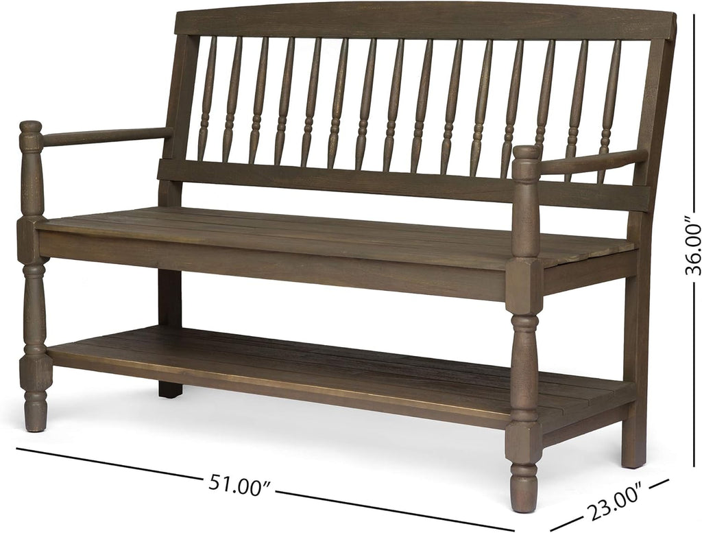 Acacia Wood Outdoor Bench with Shelf O195386
