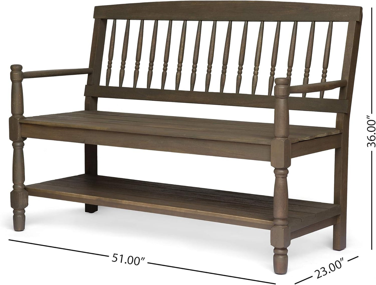 Acacia Wood Outdoor Bench with Shelf O195386