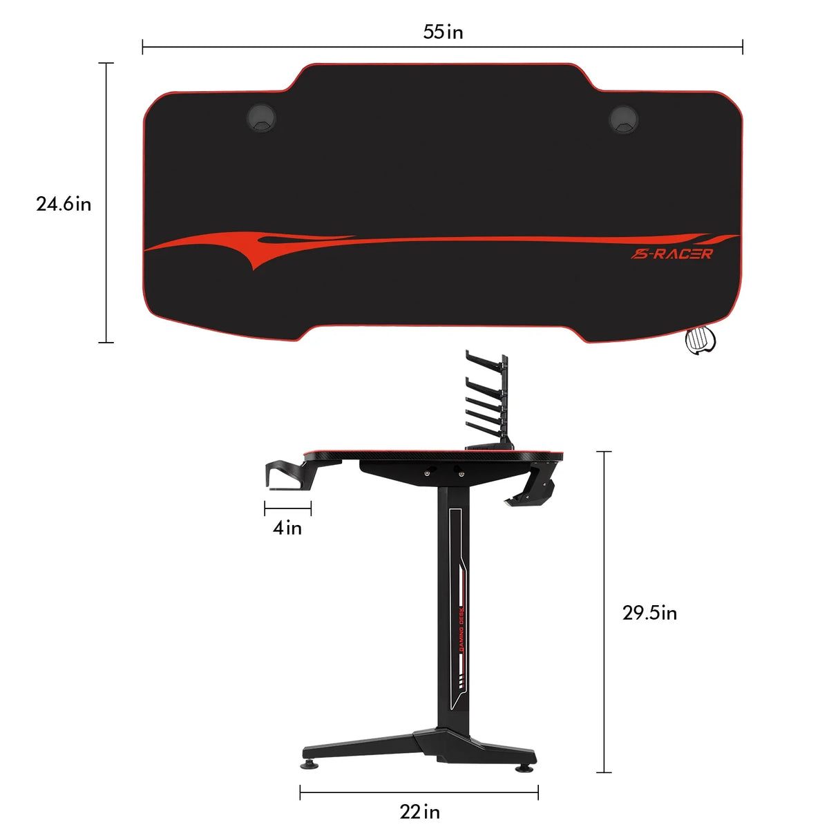 55 inch T-Shaped Legs Gaming Desk with Mouse Pad P6067