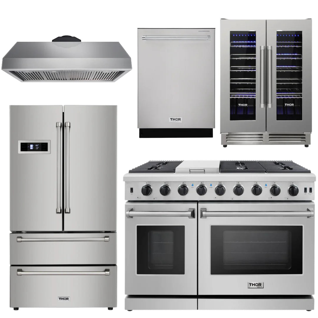 48 in. Natural Gas Range, Range Hood, Refrigerator, Dishwasher, Wine Cooler Q9365