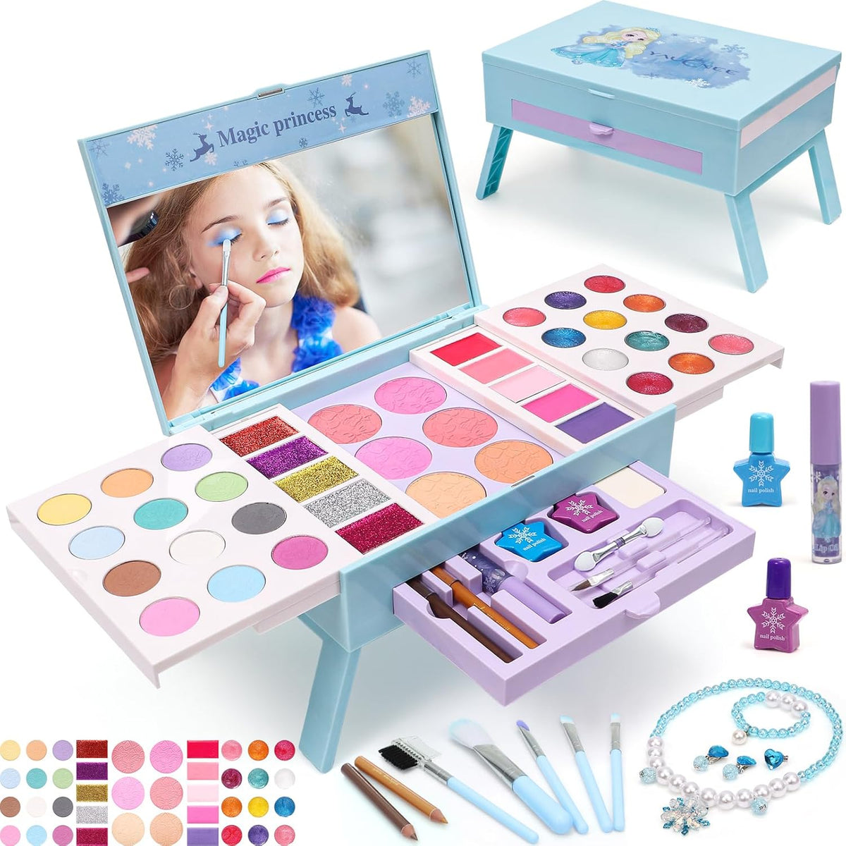 60pcs Princess Makeup Vanity Kit with Pretend Play Cosmetics D726