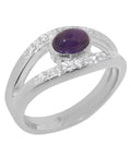 14k White Gold Natural Amethyst & Diamond Band Ring E9045