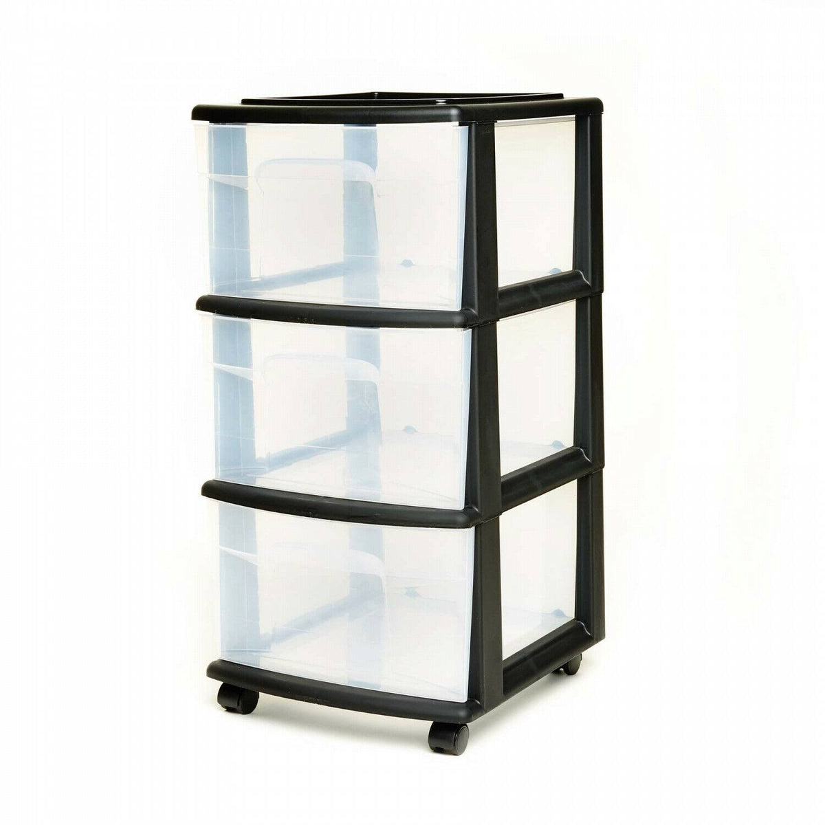 3 Drawer Medium Cart with Casters, Set of 2 - Black/Clear B7713