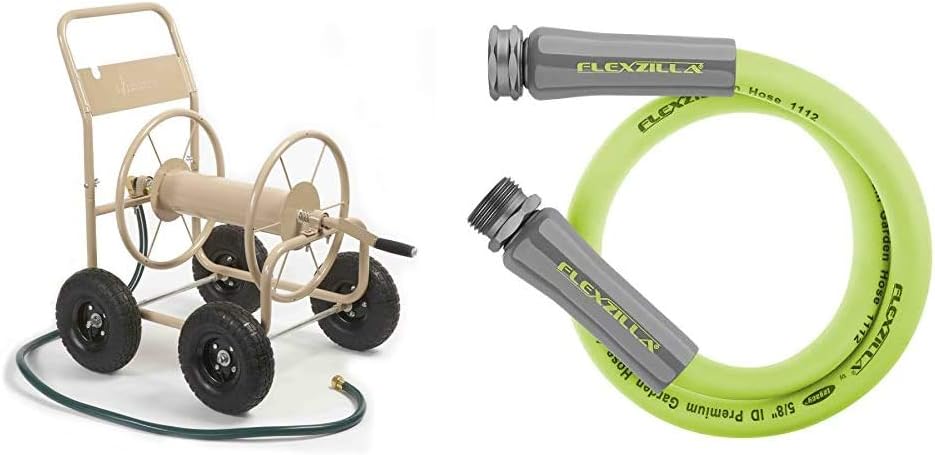 4-Wheel Garden Hose Reel Cart, Holds 300-Feet of 5/8-Inch Hose - Tan W47664