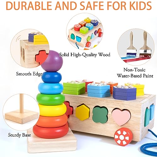 Wooden Blocks Shape Sorter Stacking Rings Baby Color Sorting Toys X4399