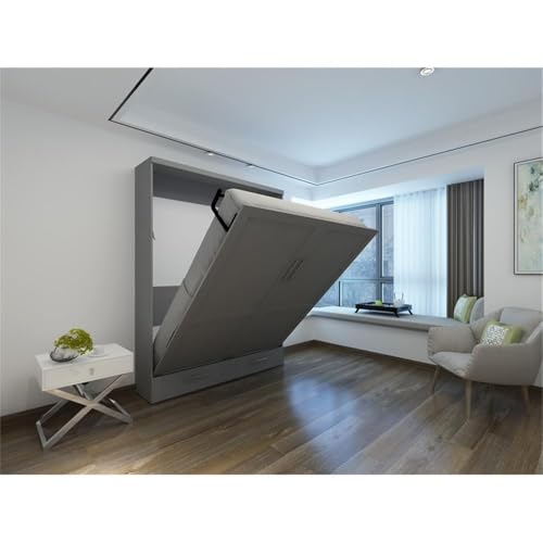 Queen Size Gray Solid Wood Murphy Wall Bed U8139