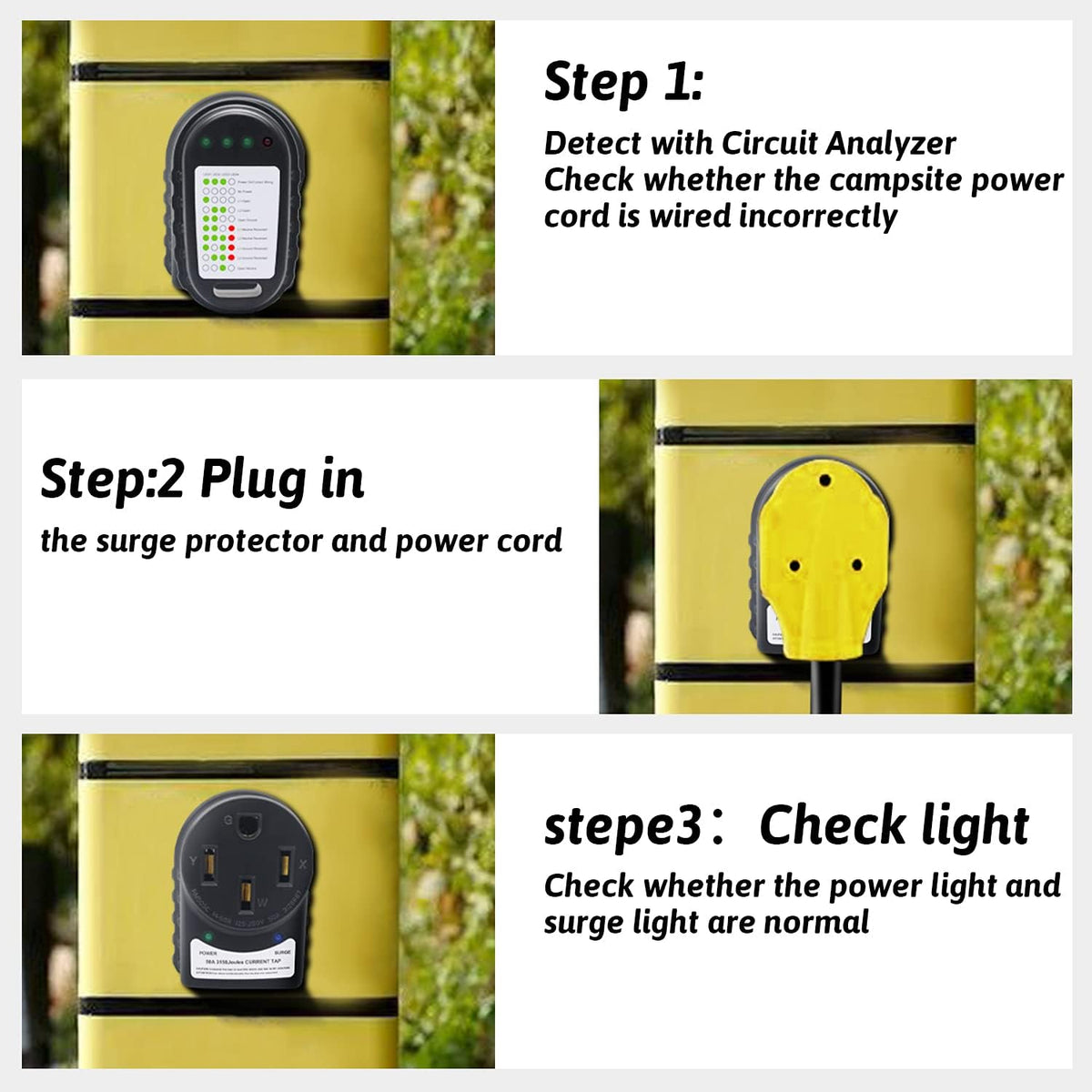 50 Amp RV Surge Protector and Power Pedestal Tester with LED Indicator Light S5369