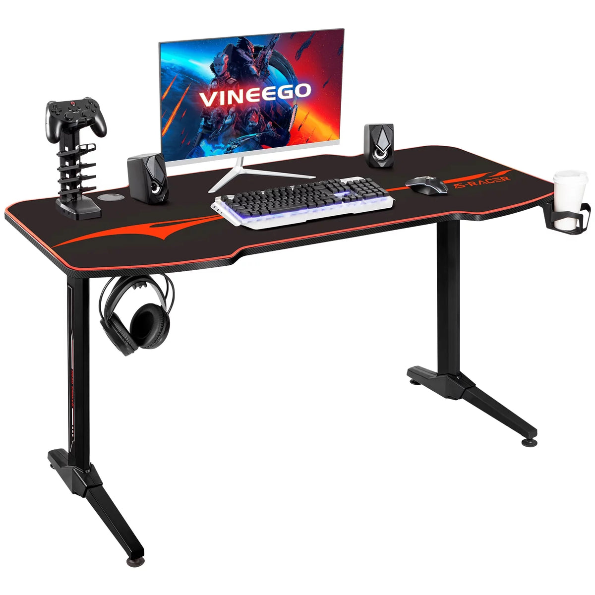 55 inch T-Shaped Legs Gaming Desk with Mouse Pad P6067