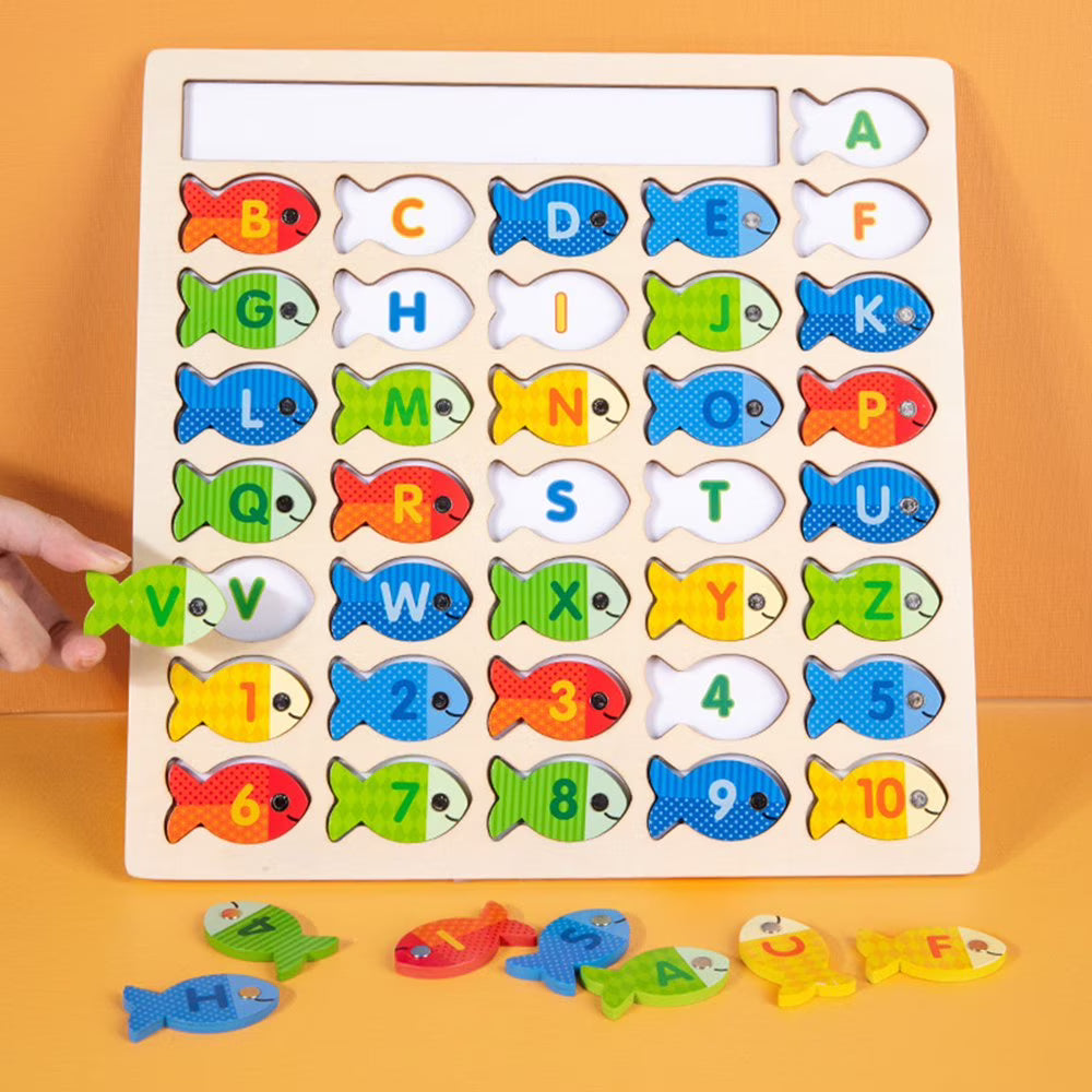 Magnetic Fishing Game for Kids 39 Pcs Wooden with 2 Magnetic Rods R591