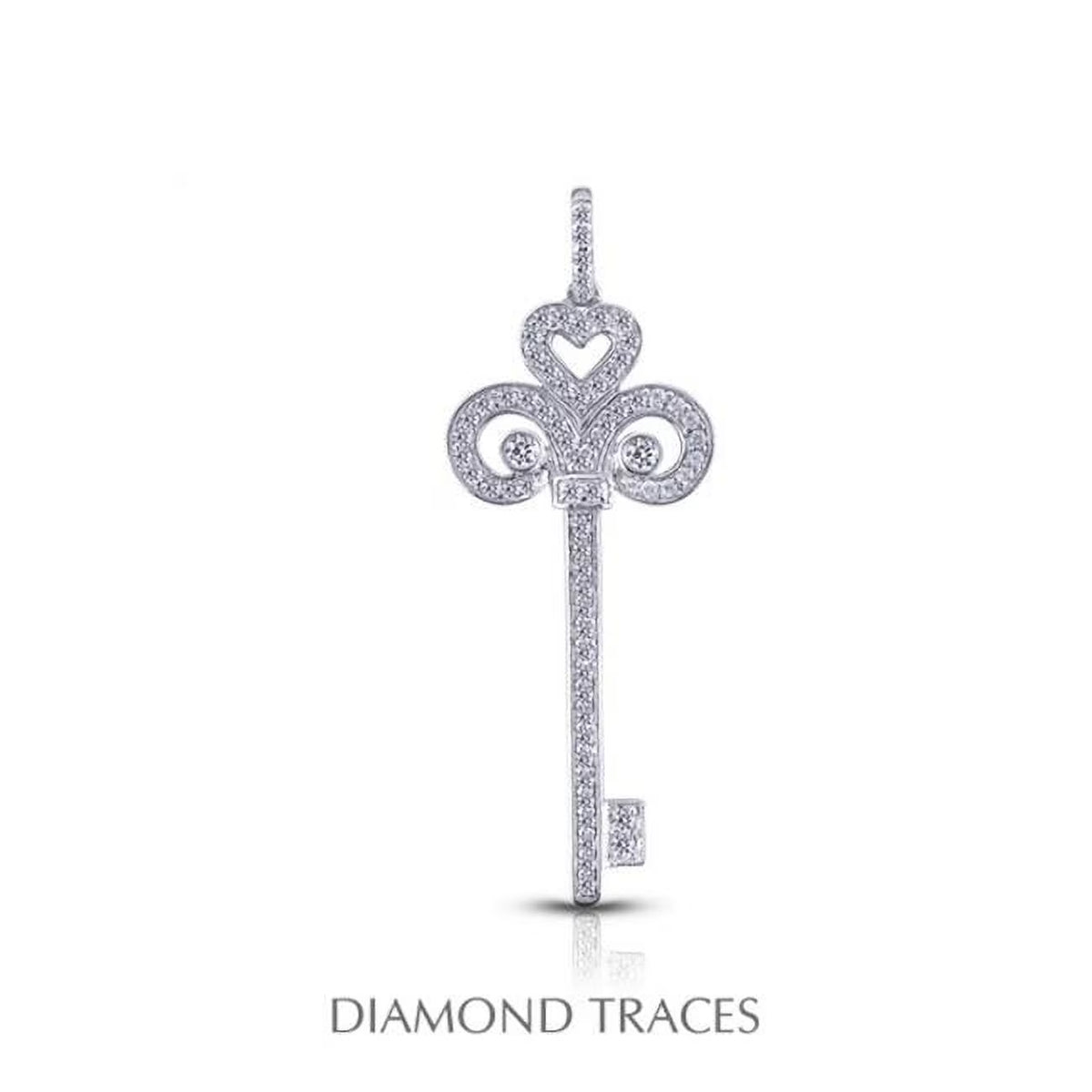 1.05 Carat Total Natural Diamonds 18K White Gold Pave Setting Key Pendant C9965