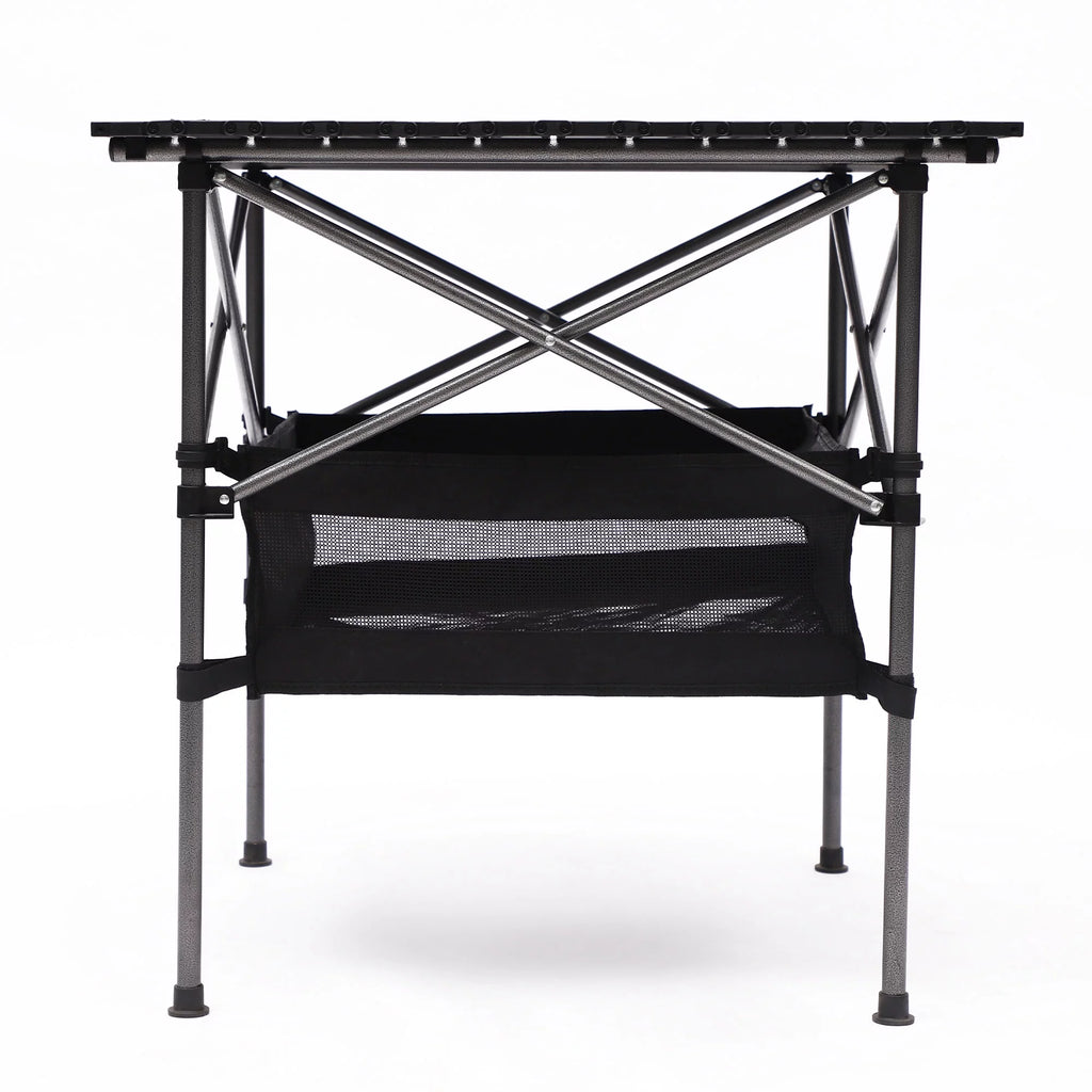 Portable Square Folding Table with Carrying Bag, Roll-up Top, Aluminum Frame, Black Y87291
