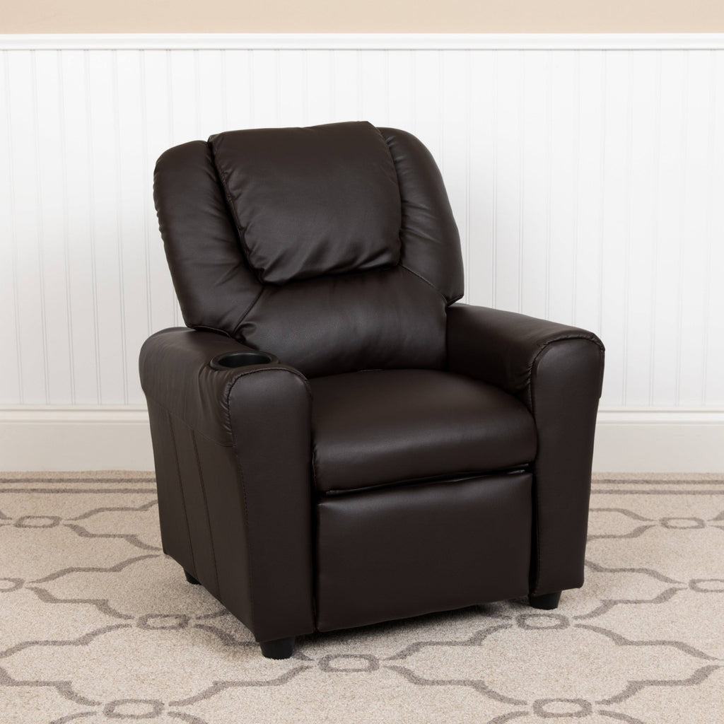 White Vinyl Kids Recliner with Cup Holder P414
