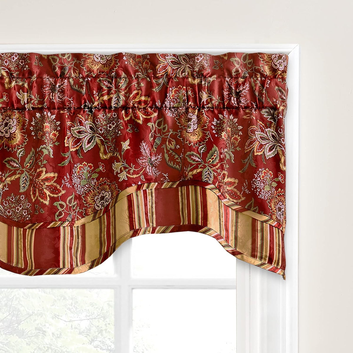 Crimson 52" x 16" Scalloped Valance Rod Pocket Window Curtain Y808